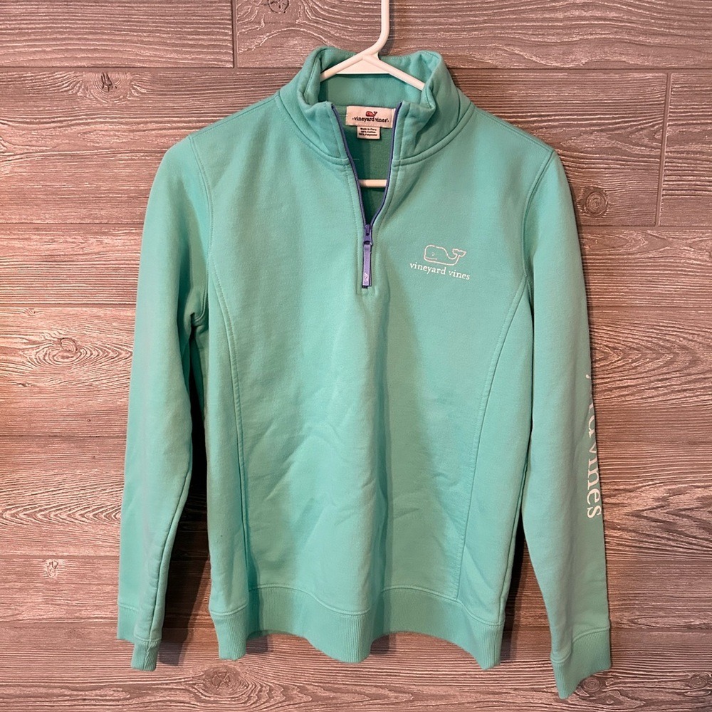 Vineyard Vines Womens Mint Green Quarter Zip Whale Logo Pullover Sweatshirt S